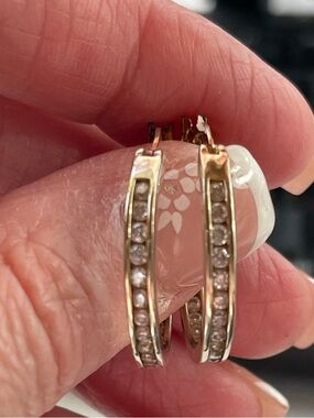 Vermeil 925 Crystal Channel Hoop Earrings Gold Over Silver In Out